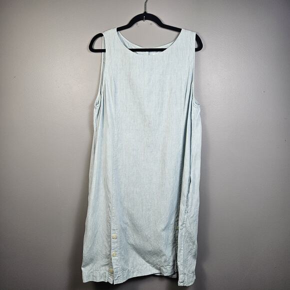 J.Jill Linen Midi Shift Dress Light Aqua Button Hem Breezy Size XL Sleeveless - Picture 1 of 8